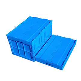600*400*368 Mm 물류관리 접을 수 있는 플라스틱 박스 부착된 덮개는 색을 청색화합니다
